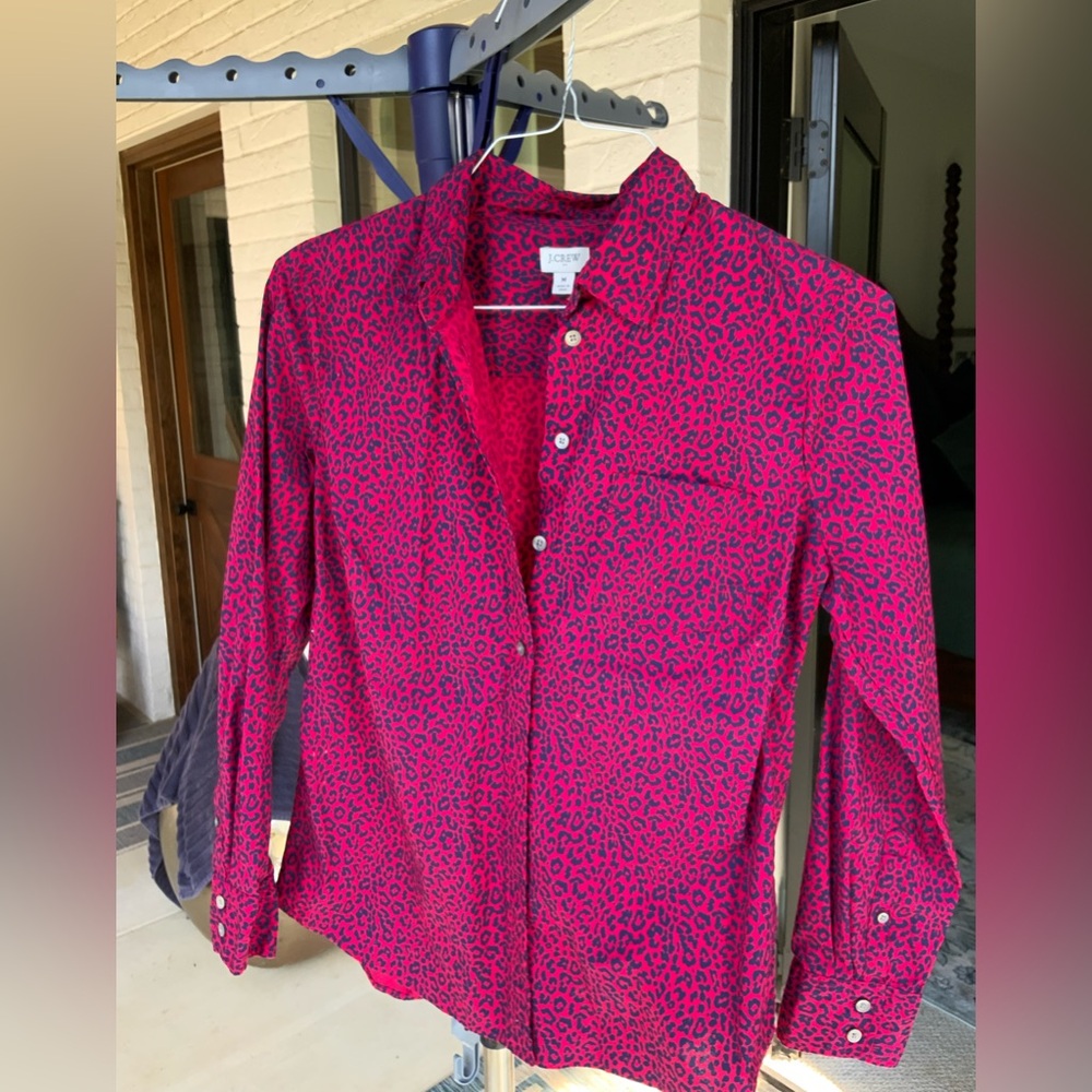 J. Crew Vibrant Pink and blue Animal Print Shirt